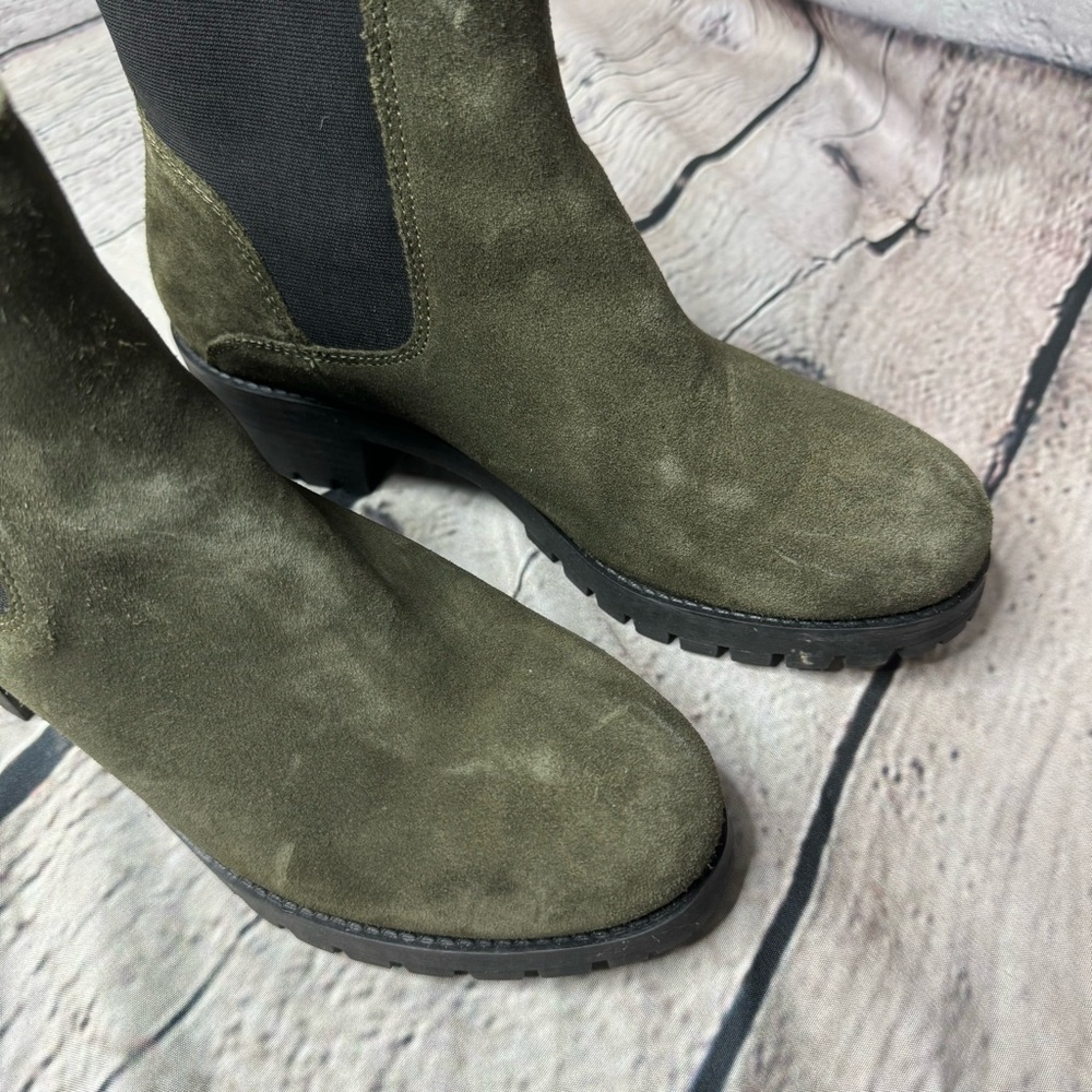 Joie Suede Boots Women’s Size 7 Combat Slip-On Green Heeled Boots - Picture 8 of 8